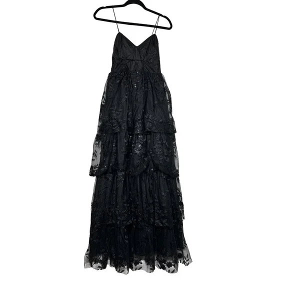 Altar'd State Lumeny Rue Sequin Lace Maxi Dress Tiered Size S Formal Prom - Picture 3 of 6
